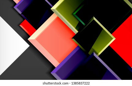 Bright colorful square shape blocks geometrical background, vector modern template