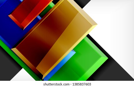 Bright colorful square shape blocks geometrical background, vector modern template