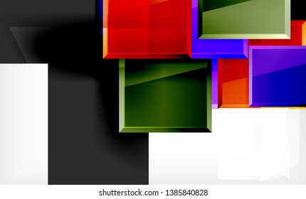 Bright colorful square shape blocks geometrical background, vector modern template