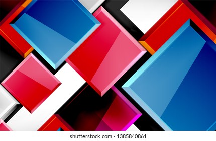 Helle, bunte quadratische Formblöcke, geometrischer Hintergrund, moderne Vektorgrafik