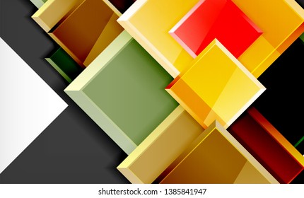 Forma cuadrada de color brillante bloques de fondo geométrico, plantilla vectorial moderna