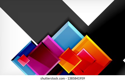 Forma cuadrada de color brillante bloques de fondo geométrico, plantilla vectorial moderna