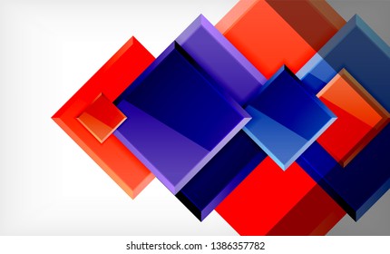 Helle, bunte quadratische Formblöcke, geometrischer Hintergrund, moderne Vektorgrafik