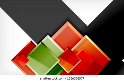 Forma cuadrada de color brillante bloques de fondo geométrico, plantilla vectorial moderna