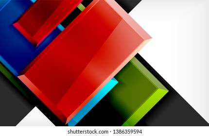 Helle, bunte quadratische Formblöcke, geometrischer Hintergrund, moderne Vektorgrafik