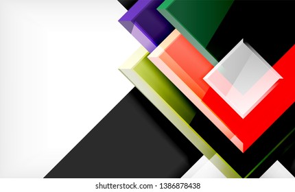 Forma cuadrada de color brillante bloques de fondo geométrico, plantilla vectorial moderna