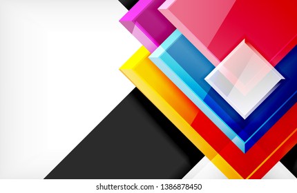 Bright colorful square shape blocks geometrical background, vector modern template