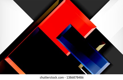 Helle, bunte quadratische Formblöcke, geometrischer Hintergrund, moderne Vektorgrafik