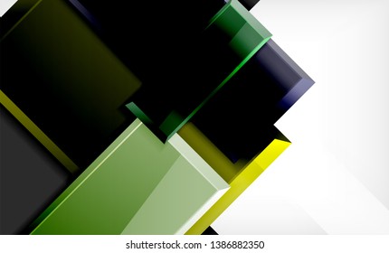 Helle, bunte quadratische Formblöcke, geometrischer Hintergrund, moderne Vektorgrafik