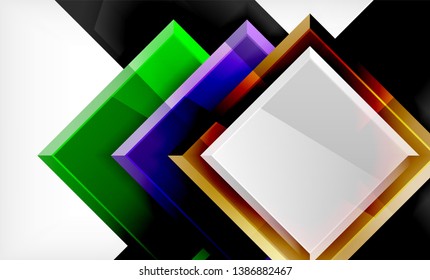 Forma cuadrada de color brillante bloques de fondo geométrico, plantilla vectorial moderna