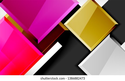 Forma cuadrada de color brillante bloques de fondo geométrico, plantilla vectorial moderna