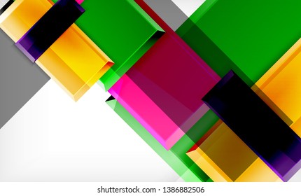 Helle, bunte quadratische Formblöcke, geometrischer Hintergrund, moderne Vektorgrafik