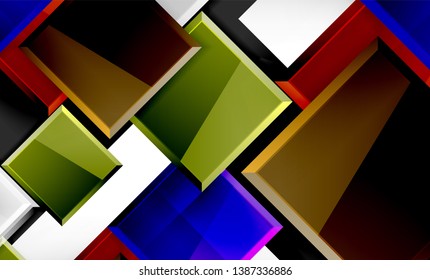 Forma cuadrada de color brillante bloques de fondo geométrico, plantilla vectorial moderna
