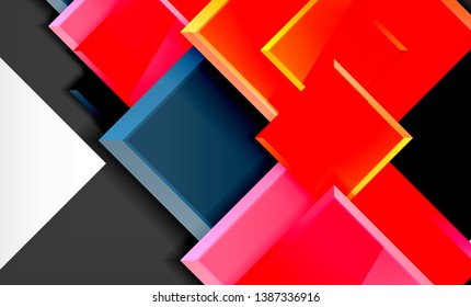 Bright colorful square shape blocks geometrical background, vector modern template