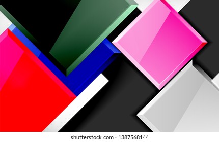 Bright colorful square shape blocks geometrical background, vector modern template