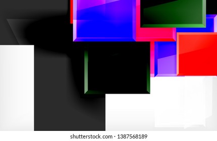 Forma cuadrada de color brillante bloques de fondo geométrico, plantilla vectorial moderna