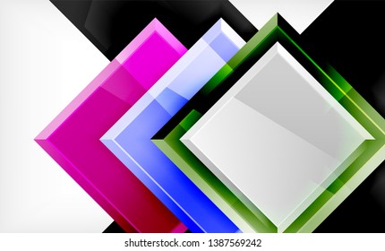 Forma cuadrada de color brillante bloques de fondo geométrico, plantilla vectorial moderna