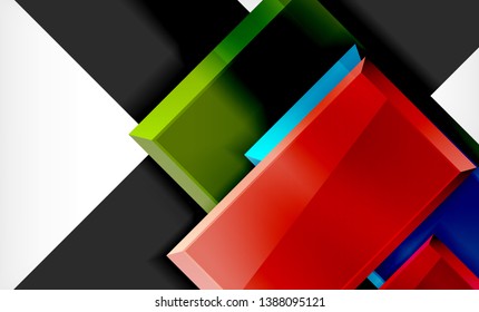 Bright colorful square shape blocks geometrical background, vector modern template