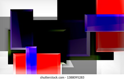 Forma cuadrada de color brillante bloques de fondo geométrico, plantilla vectorial moderna