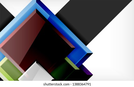 Helle, bunte quadratische Formblöcke, geometrischer Hintergrund, moderne Vektorgrafik
