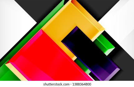 Bright colorful square shape blocks geometrical background, vector modern template