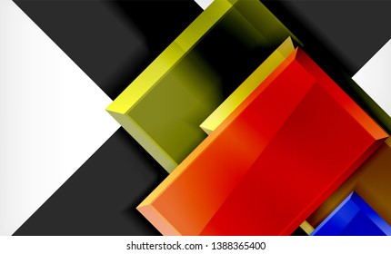 Bright colorful square shape blocks geometrical background, vector modern template