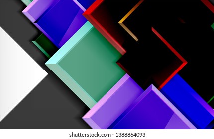 Helle, bunte quadratische Formblöcke, geometrischer Hintergrund, moderne Vektorgrafik
