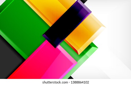 Helle, bunte quadratische Formblöcke, geometrischer Hintergrund, moderne Vektorgrafik