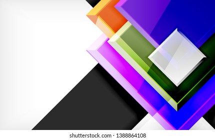 Bright colorful square shape blocks geometrical background, vector modern template