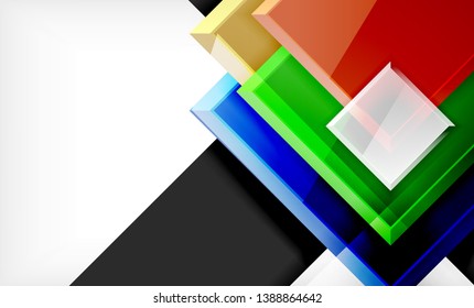 Bright colorful square shape blocks geometrical background, vector modern template