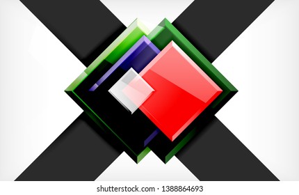 Forma cuadrada de color brillante bloques de fondo geométrico, plantilla vectorial moderna