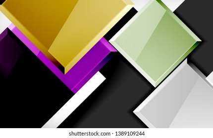 Forma cuadrada de color brillante bloques de fondo geométrico, plantilla vectorial moderna