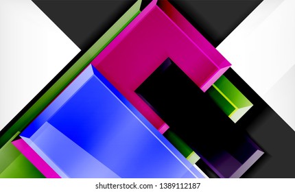 Bright colorful square shape blocks geometrical background, vector modern template