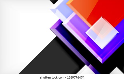 Helle, bunte quadratische Formblöcke, geometrischer Hintergrund, moderne Vektorgrafik
