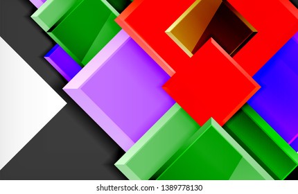 Bright colorful square shape blocks geometrical background, vector modern template