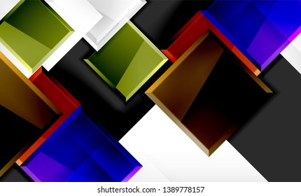 Forma cuadrada de color brillante bloques de fondo geométrico, plantilla vectorial moderna