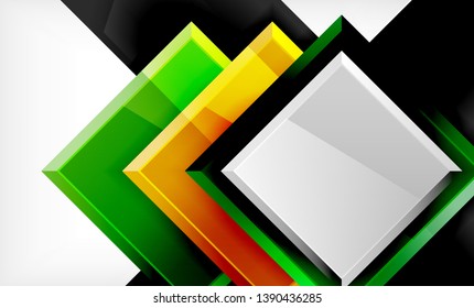 Forma cuadrada de color brillante bloques de fondo geométrico, plantilla vectorial moderna