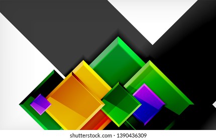 Forma cuadrada de color brillante bloques de fondo geométrico, plantilla vectorial moderna