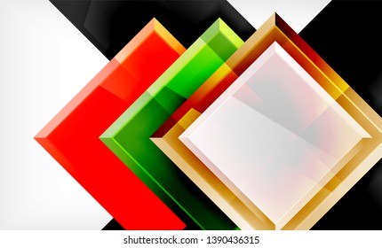 Forma cuadrada de color brillante bloques de fondo geométrico, plantilla vectorial moderna
