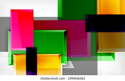 Bright colorful square shape blocks geometrical background, vector modern template