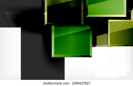 Helle, bunte quadratische Formblöcke, geometrischer Hintergrund, moderne Vektorgrafik