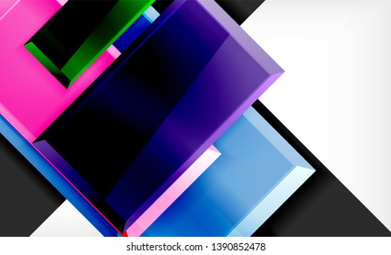 Bright colorful square shape blocks geometrical background, vector modern template