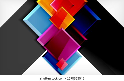 Helle, bunte quadratische Formblöcke, geometrischer Hintergrund, moderne Vektorgrafik