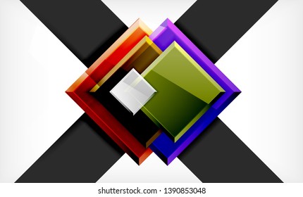 Bright colorful square shape blocks geometrical background, vector modern template