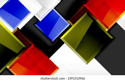 Bright colorful square shape blocks geometrical background, vector modern template