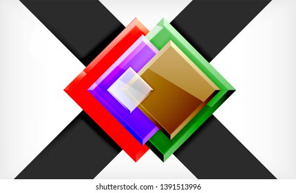 Bright colorful square shape blocks geometrical background, vector modern template