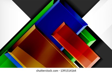 Bright colorful square shape blocks geometrical background, vector modern template