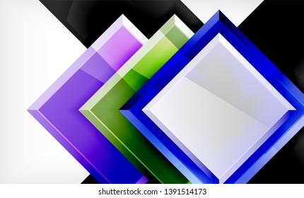 Forma cuadrada de color brillante bloques de fondo geométrico, plantilla vectorial moderna