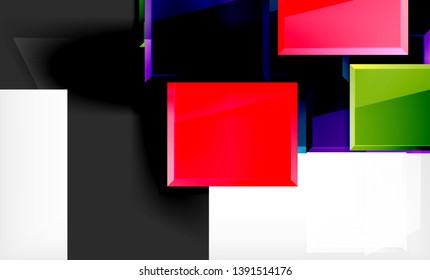 Bright colorful square shape blocks geometrical background, vector modern template