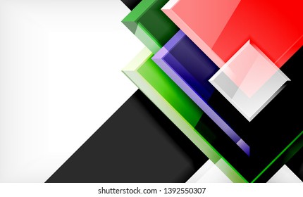 Forma cuadrada de color brillante bloques de fondo geométrico, plantilla vectorial moderna